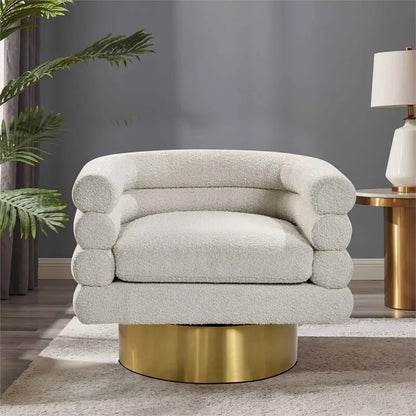 Cream Boucle Swivel Accent Chair - Modern Style for Living Room