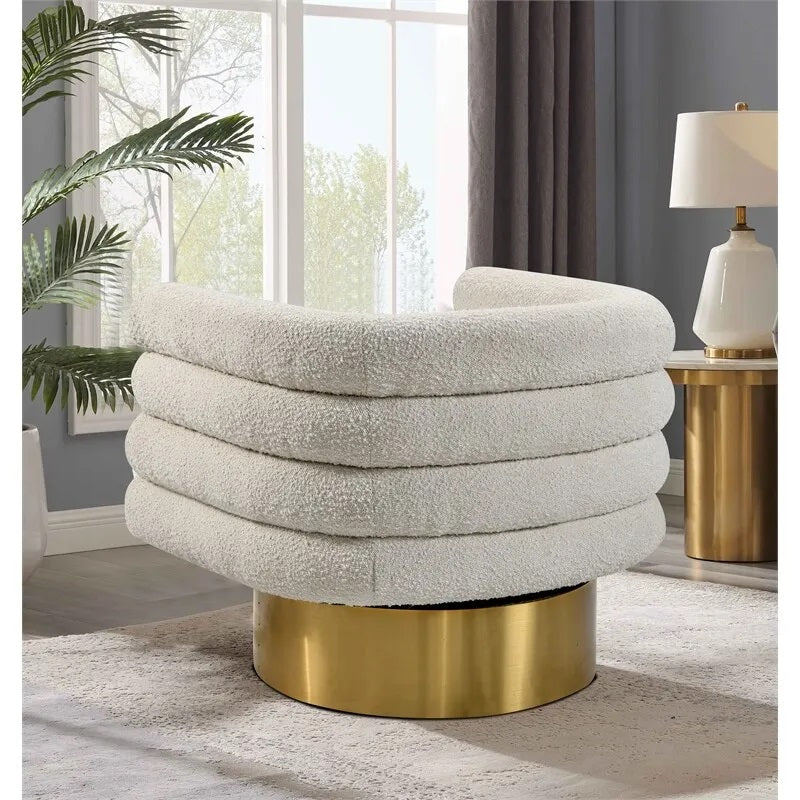 Cream Boucle Swivel Accent Chair - Modern Style for Living Room
