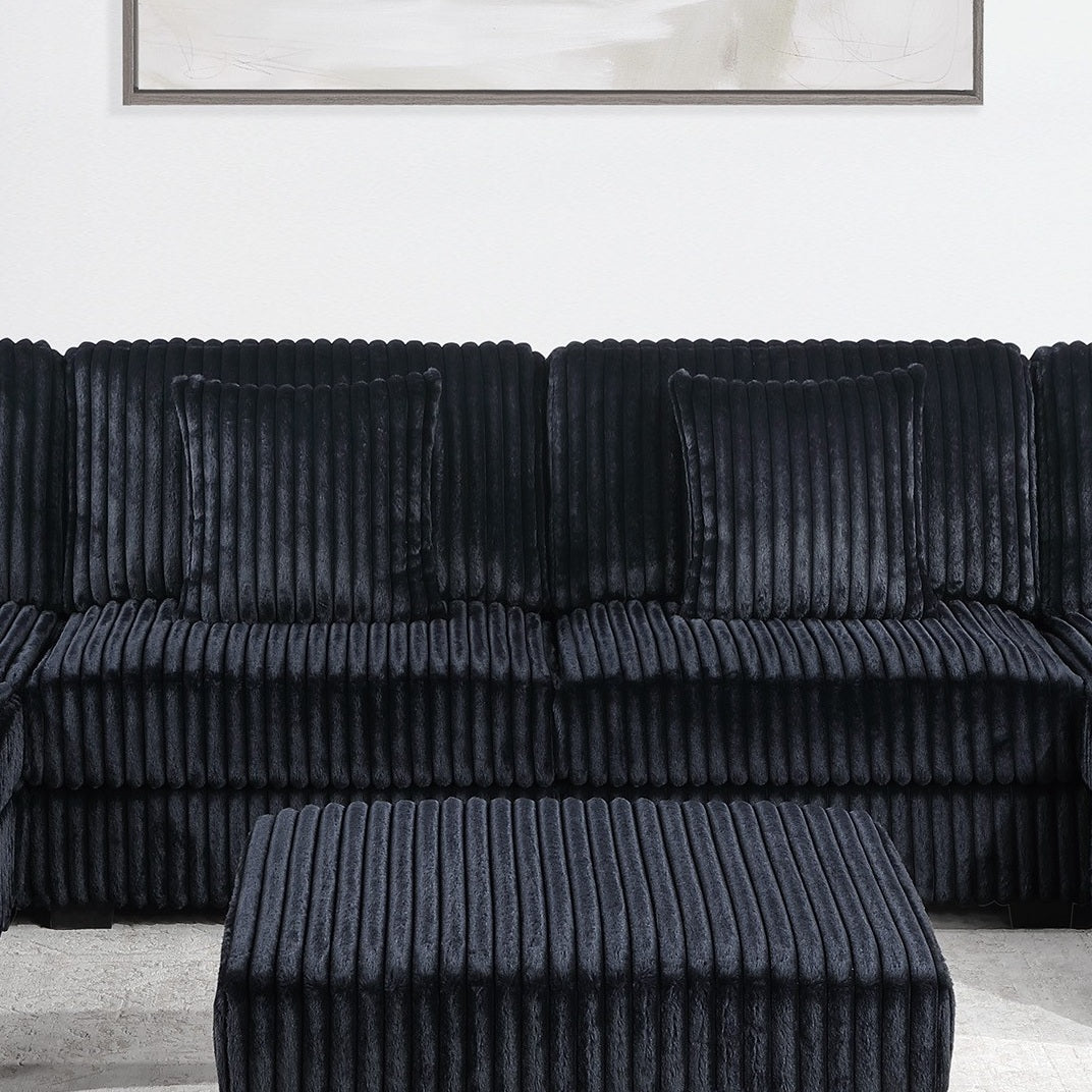 Black Corduroy Armless Chair - 37" Modern Sofa for Living Room