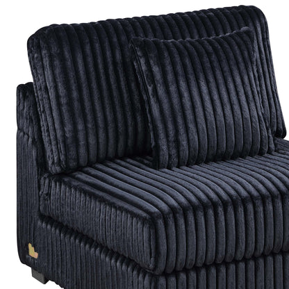 Black Corduroy Armless Chair - 37" Modern Sofa for Living Room