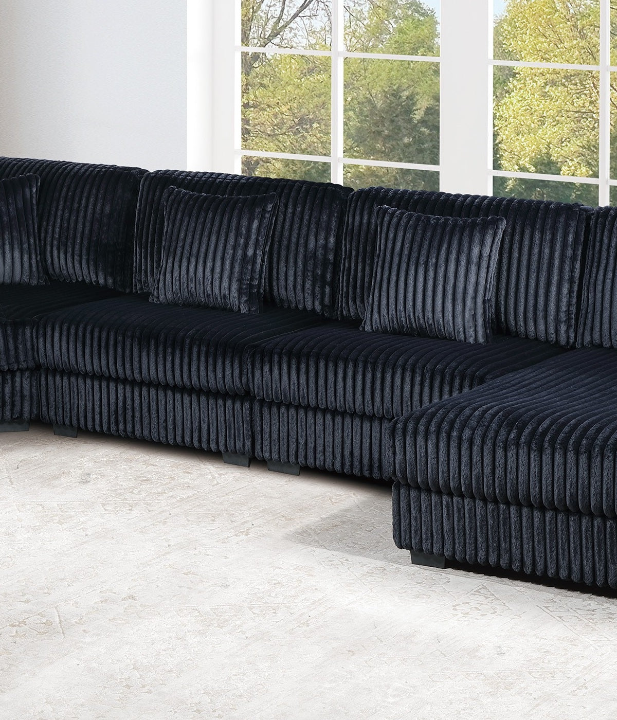 Black Corduroy Armless Chair - 37" Modern Sofa for Living Room