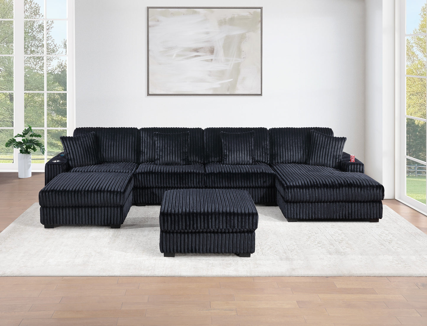 Black Corduroy Armless Chair - 37" Modern Sofa for Living Room