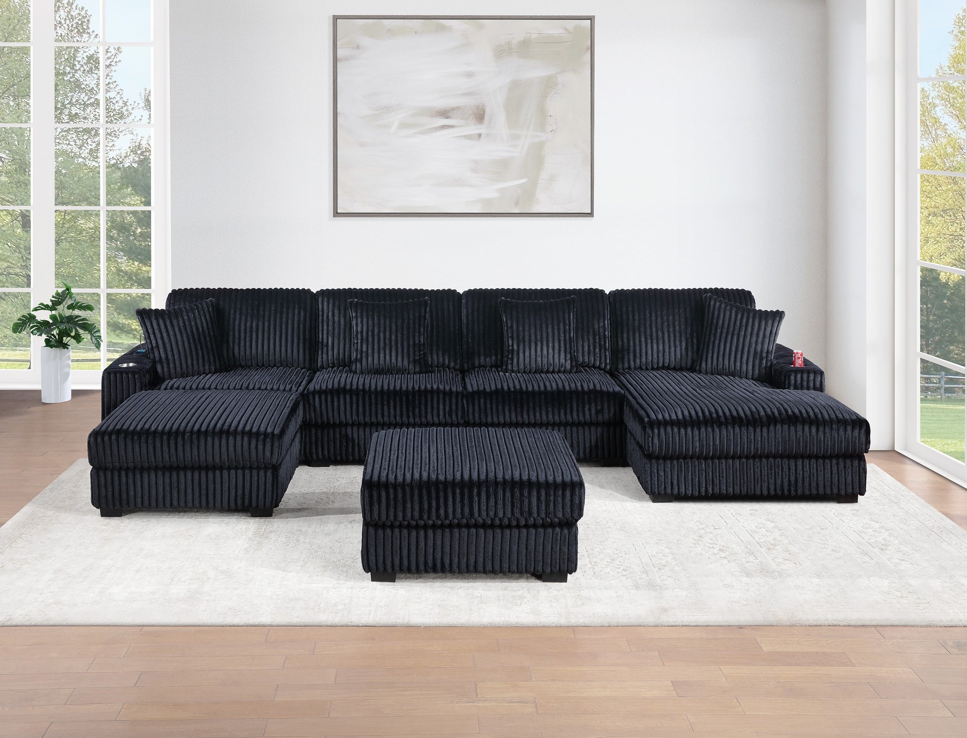 Black Corduroy Armless Chair - 37" Modern Sofa for Living Room