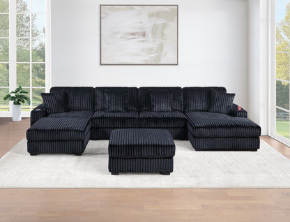 Black Corduroy Armless Chair - 37" Modern Sofa for Living Room