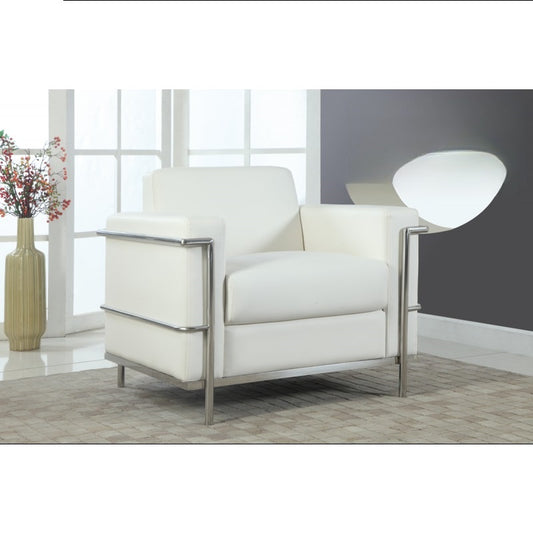 Executive Faux Leather Accent Club Chair, Chrome Metal Frame Soft Upholstered Living Room Armchair, White