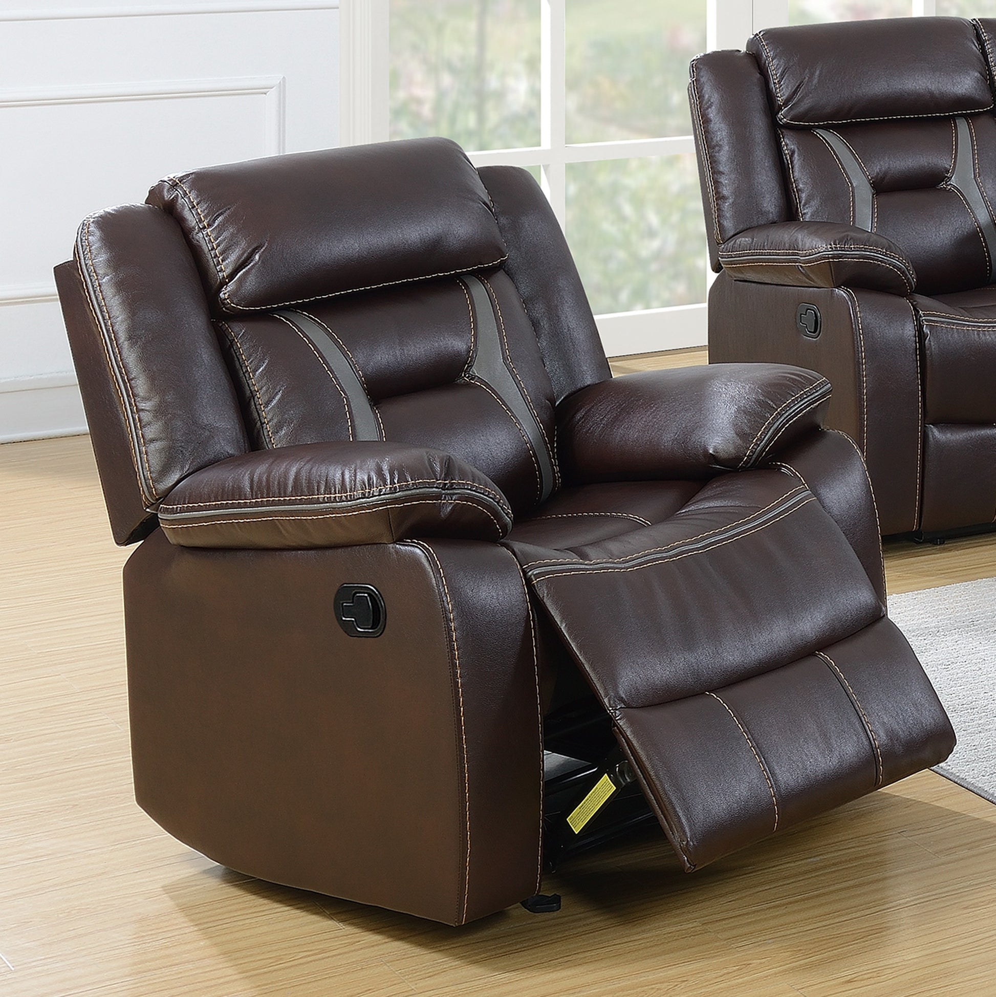 Glider Recliner 1pc Pillow Arms And Headrest Leatherette Upholstered Modern Dark Rosy Brown Finish Primary Living Room Furniture