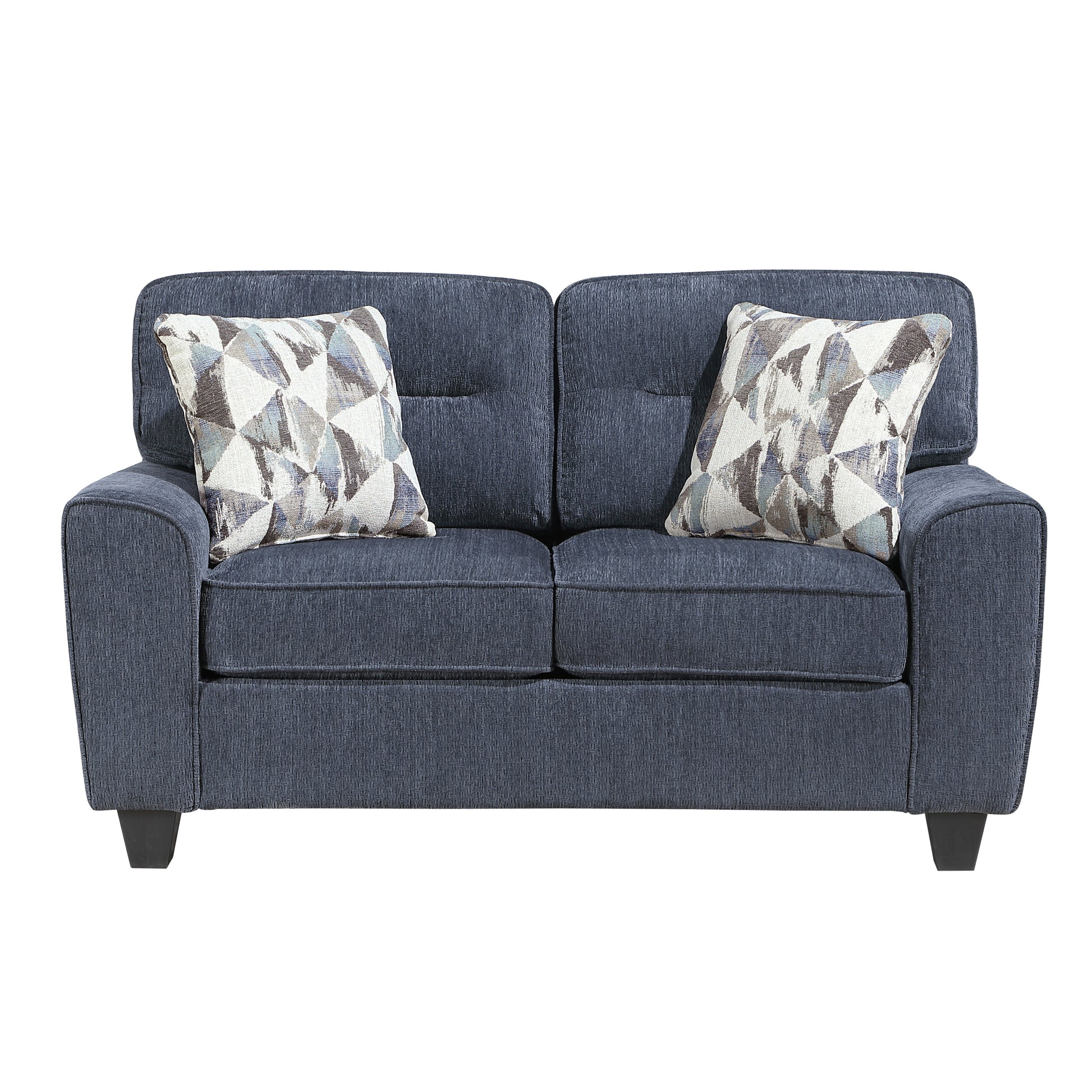 Durable Chenille Fabric Loveseat with Decorative Pillows Blue Contemporary Living Room Furniture 1pc