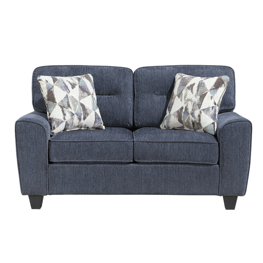 Durable Chenille Fabric Loveseat with Decorative Pillows Blue Contemporary Living Room Furniture 1pc