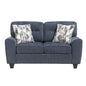 Durable Chenille Fabric Loveseat with Decorative Pillows Blue Contemporary Living Room Furniture 1pc