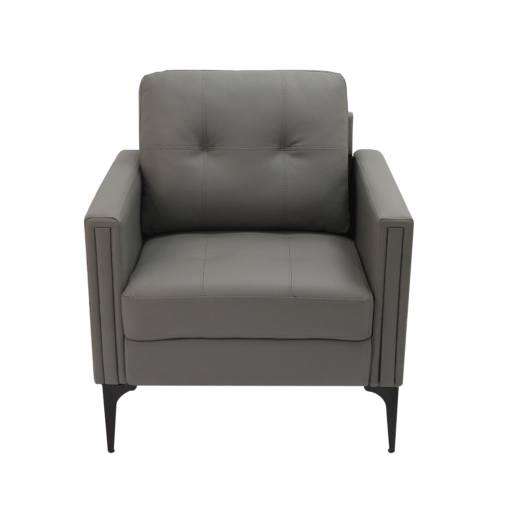 1pc Modern Accent Chair PU Fabric Upholstered Lounge Armchair Faux Leather Contemporary Design Living Room Bedroom Home Office Gray