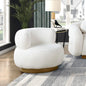 Luxurious Living Room Round Chair with Swivel Motion Soft White Fabric Upholstered Gold Accent Solid Wood Furniture 1pc