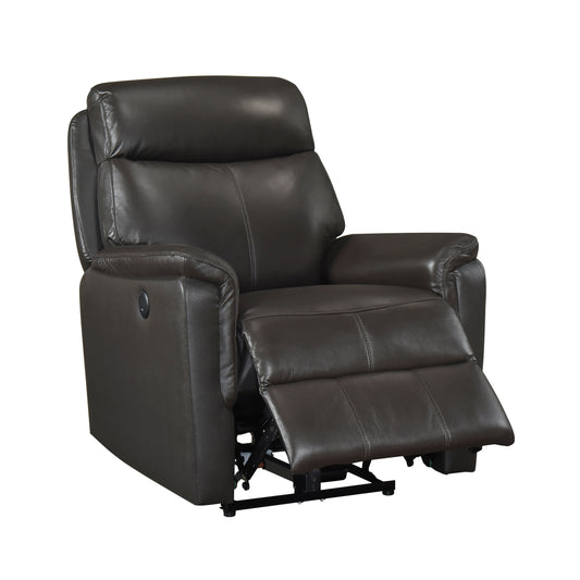 Dark Brown Power Recliner Chair Luxurious Top Grain Leather Charging Ports Living Room Furniture 1pc