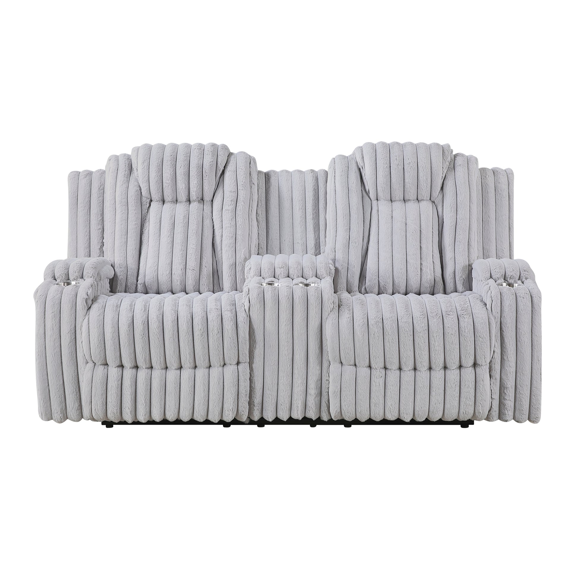 Light Gray Recliner Loveseat with Center Console Cup Holder Ultra Comfort Premium Corduroy Upholstery Living Room Furniture 1pc