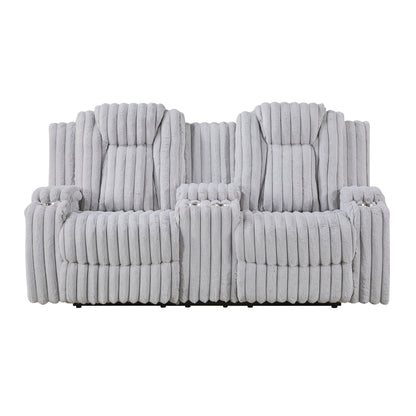 Light Gray Recliner Loveseat with Center Console Cup Holder Ultra Comfort Premium Corduroy Upholstery Living Room Furniture 1pc