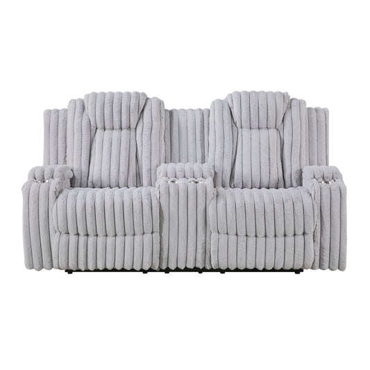 Light Gray Recliner Loveseat with Center Console Cup Holder Ultra Comfort Premium Corduroy Upholstery Living Room Furniture 1pc
