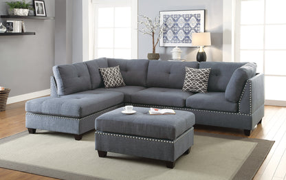 3-Piece L-Shaped Sectional Sofa - Light Grey-Blue