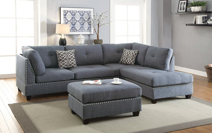 3-Piece L-Shaped Sectional Sofa - Light Grey-Blue