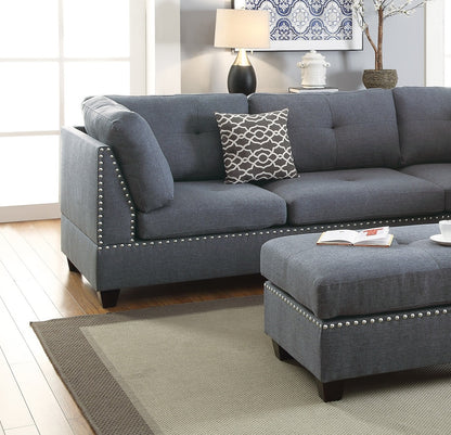 3-Piece L-Shaped Sectional Sofa - Light Grey-Blue