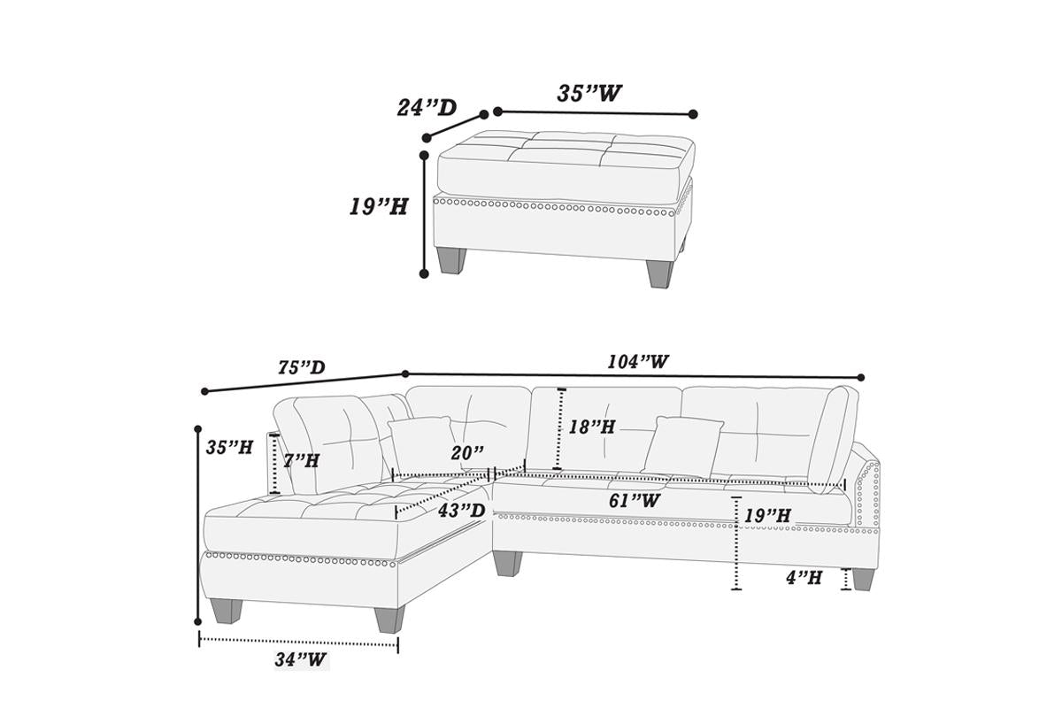 3-Piece L-Shaped Sectional Sofa - Light Grey-Blue