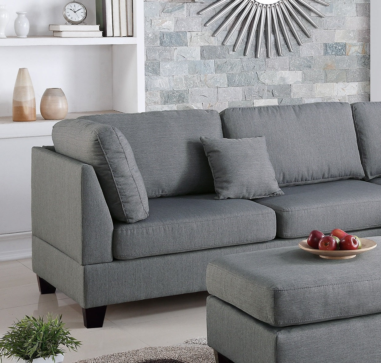 Grey L-Shaped Sectional Sofa - 3 Pieces Dining Room for Living Room