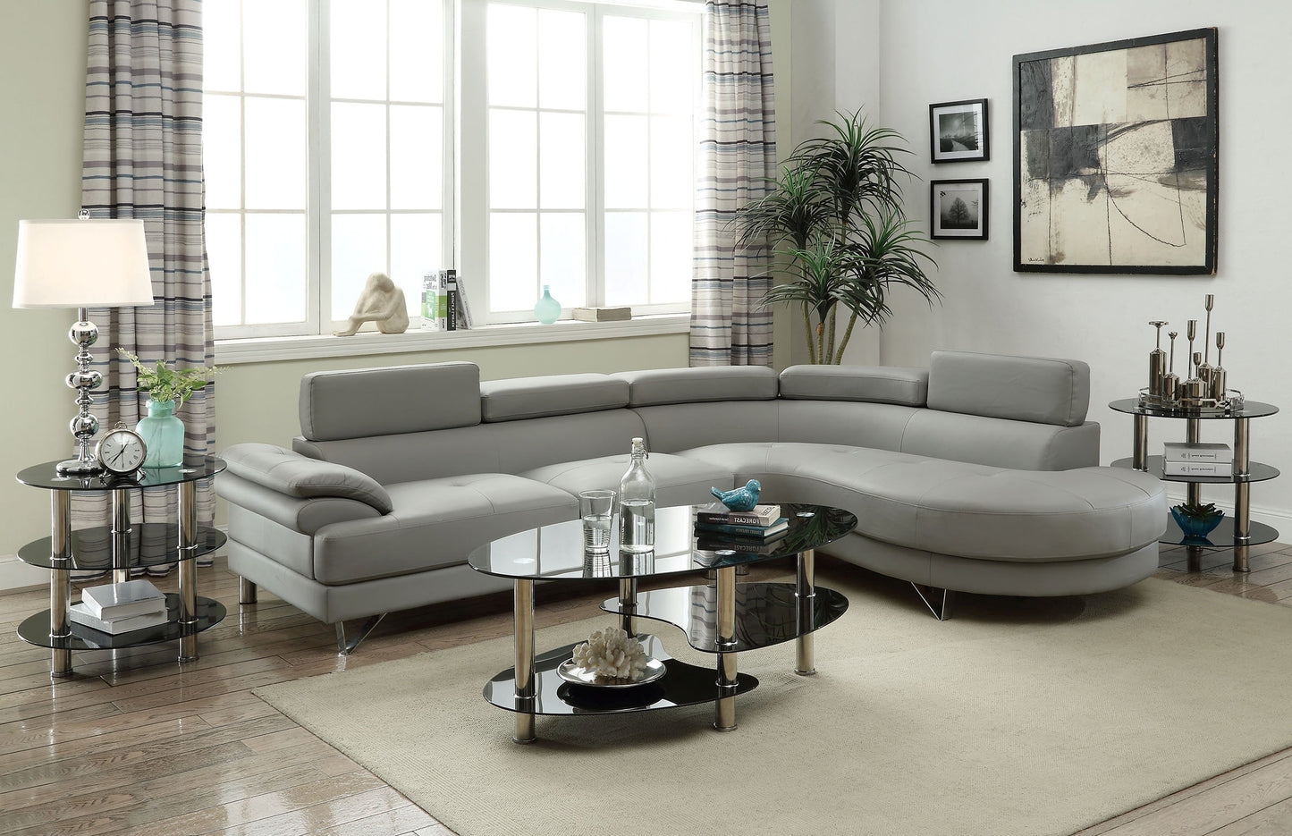 Light Grey L-Shaped Sectional Sofa - 4 Seat