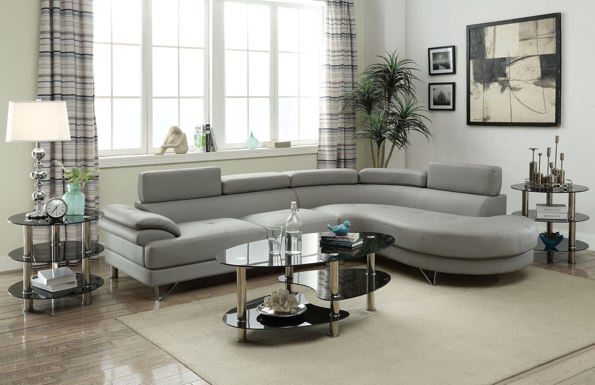 Light Grey L-Shaped Sectional Sofa - 4 Seat