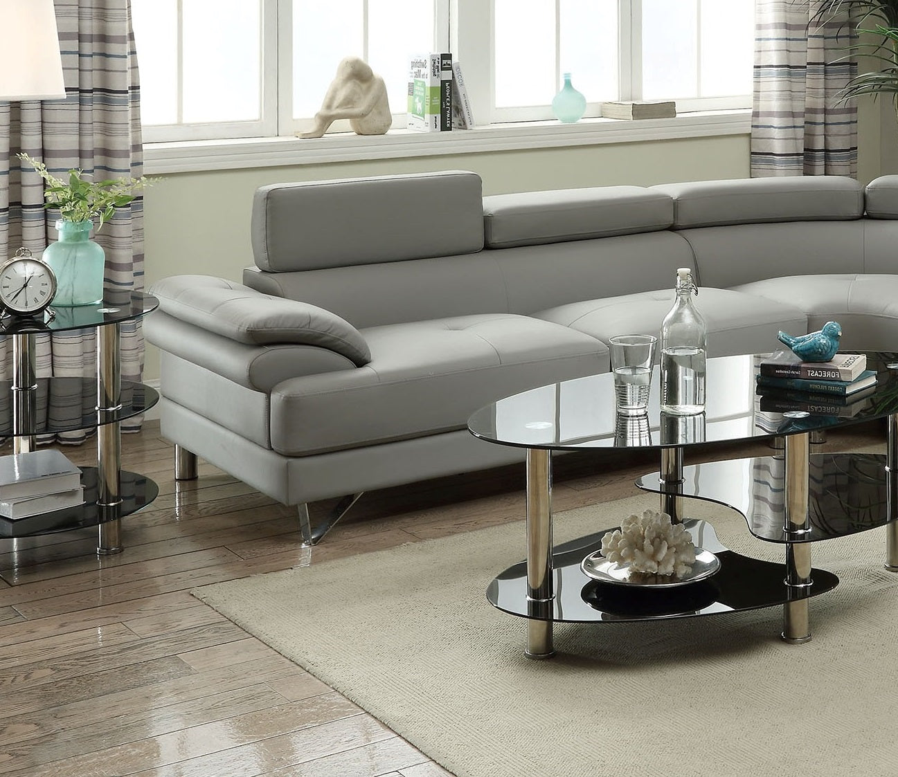 Light Grey L-Shaped Sectional Sofa - 4 Seat