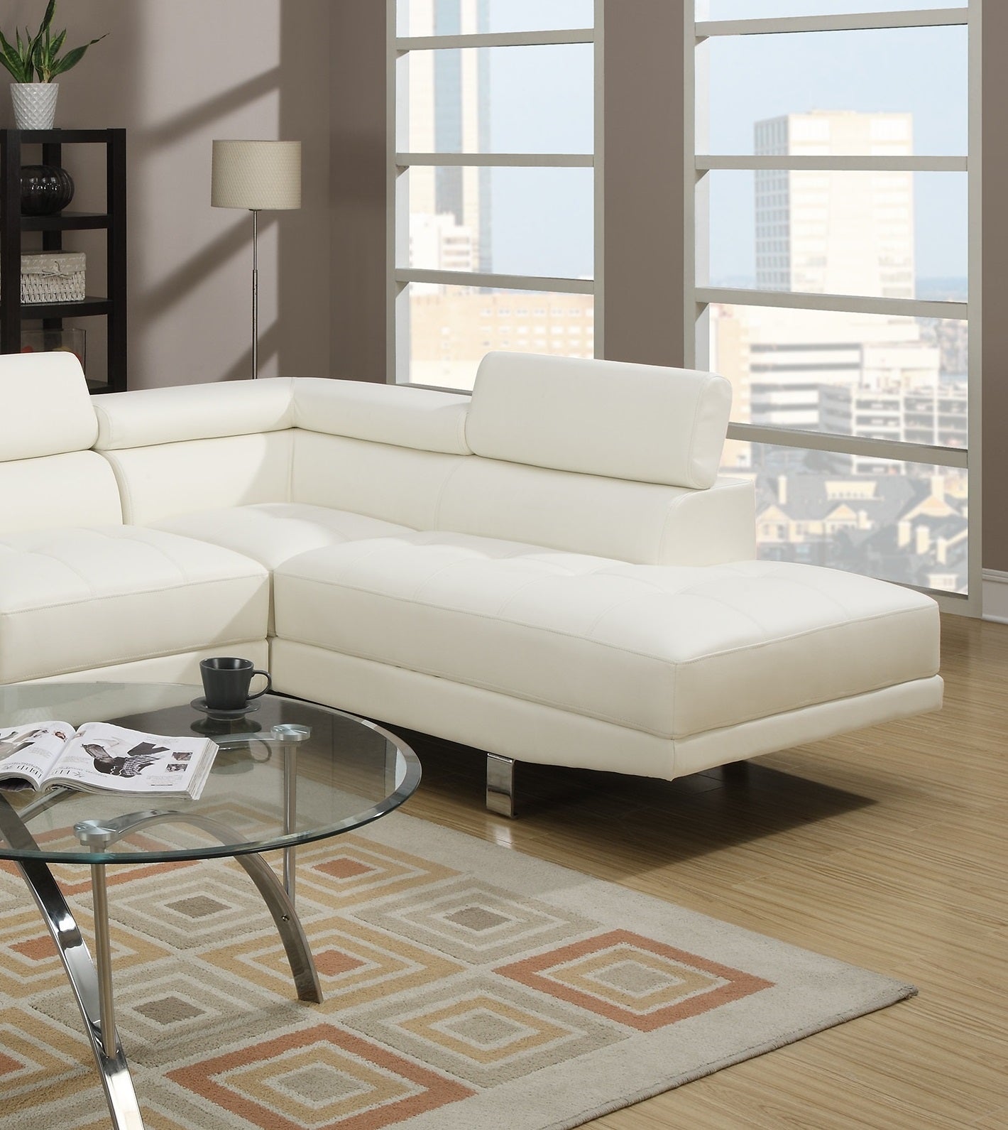 White L-Shaped Sectional Sofa - 5 Seats