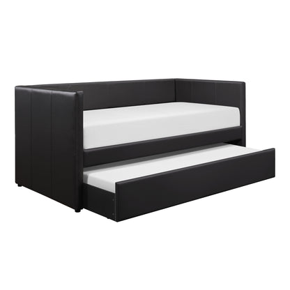 Black Faux Leather Upholstered Contemporary Daybed with Trundle Wooden Furniture 1pc