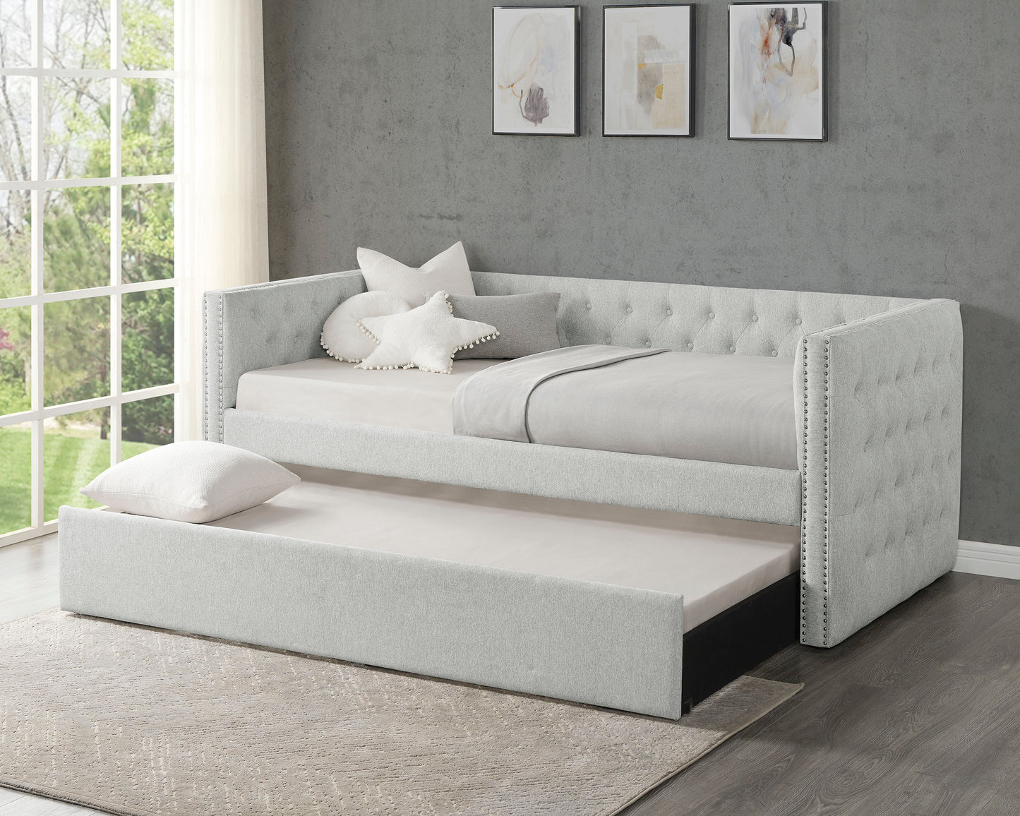 Luxurious 1pc Modern Daybed Button Tufted Nailhead Trim Bedroom Living Room Furniture Dove Gray Finish