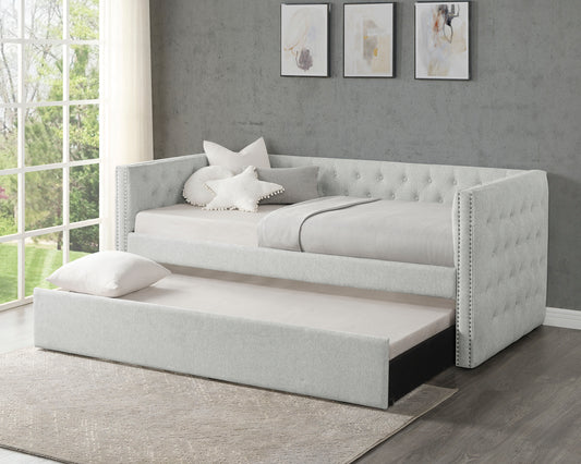 Luxurious 1pc Modern Daybed Button Tufted Nailhead Trim Bedroom Living Room Furniture Dove Gray Finish