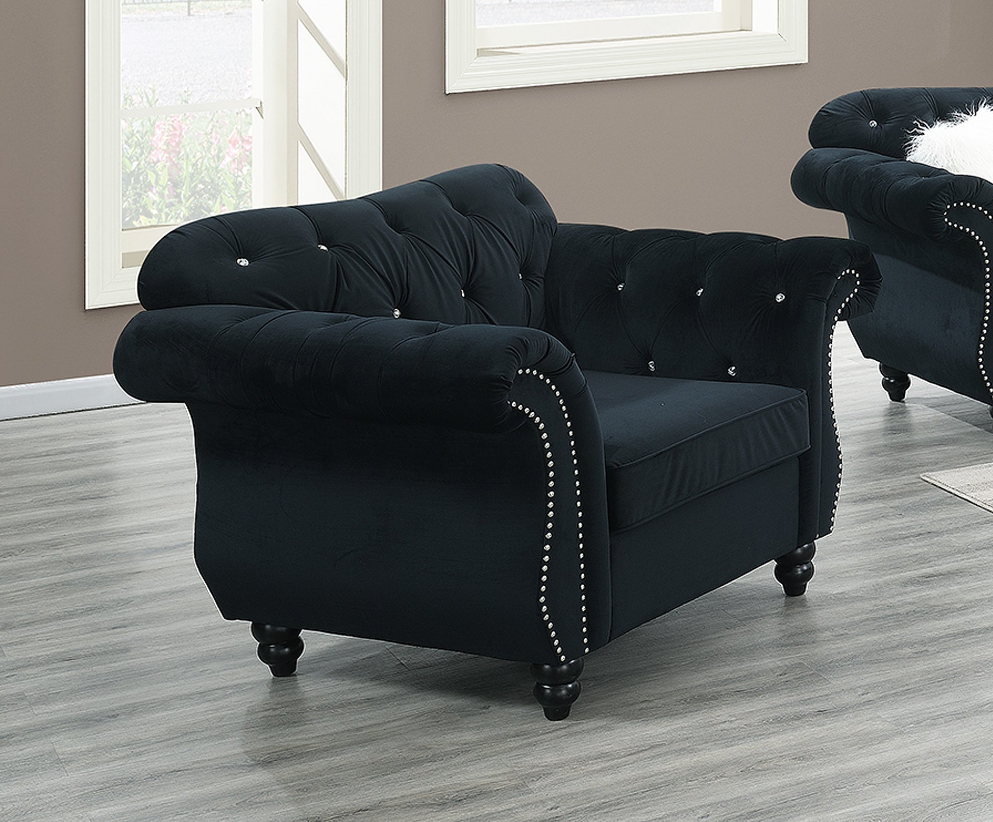 Formal Luxury Look 1pc Black Velvet Chair Living Room Furniture Plush Tufted Back Seat Chair Couch