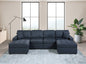 Contemporary Style Sectional Sofa Set RAF And LAF Chaise Armless Chairs Dark Blue Color Dorris Fabric Tufted Couch Pillows Living Room