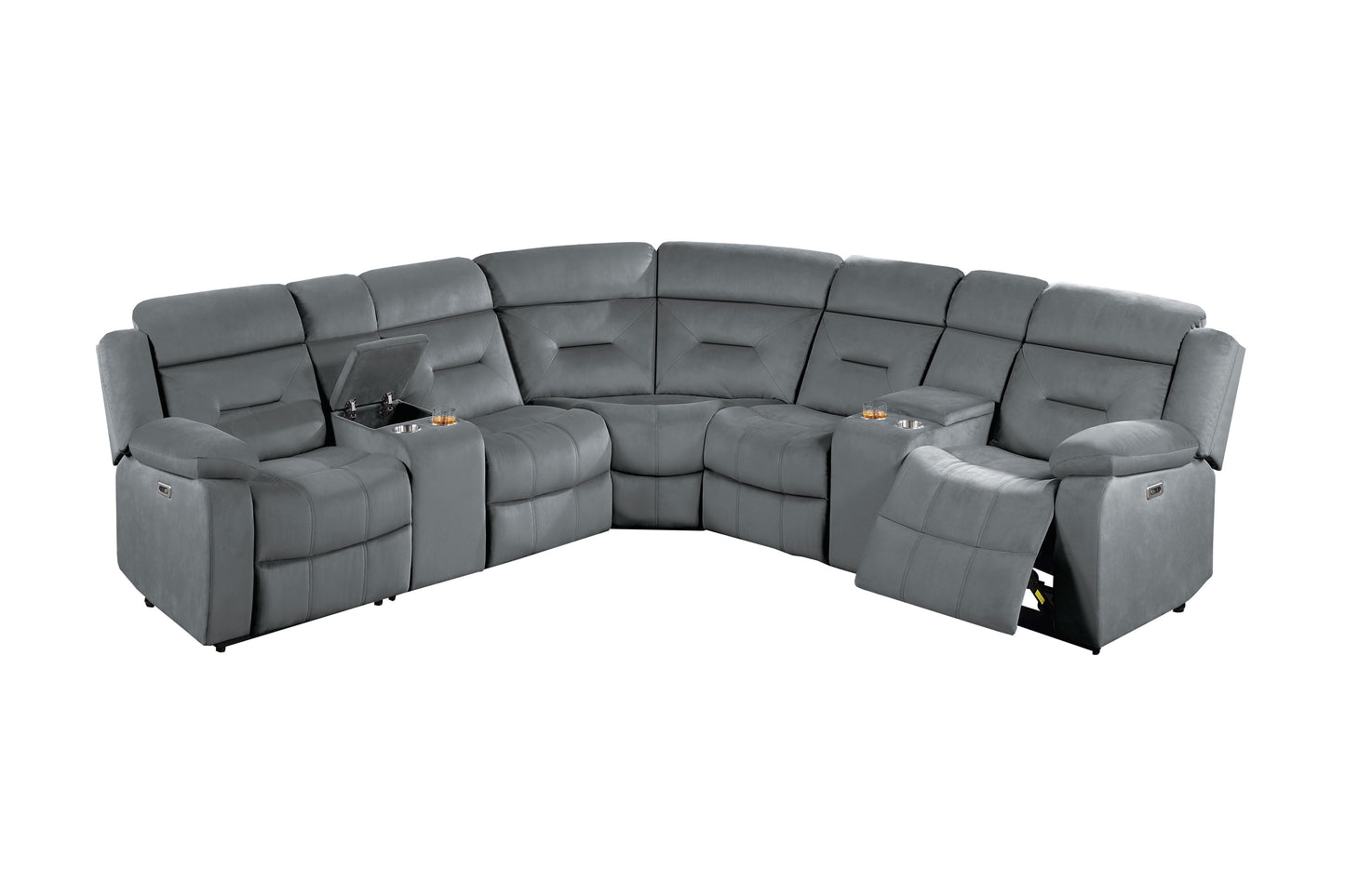 Dark Gray L-Shaped Reclining Sectional Set - 5 Seats for Living Room