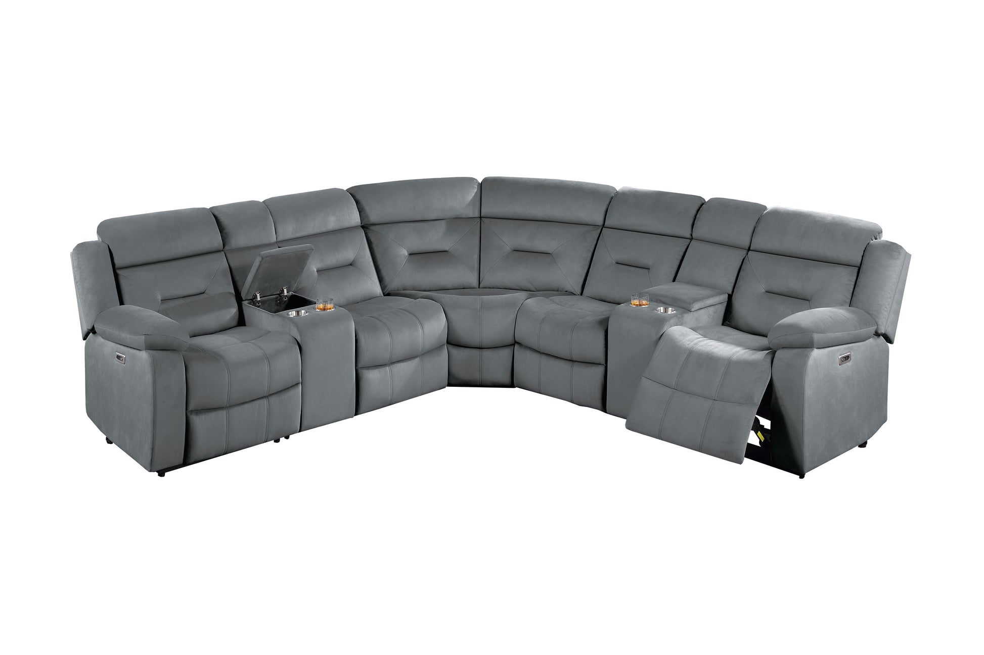 Dark Gray L-Shaped Reclining Sectional Set - 5 Seats for Living Room