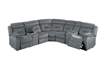 Dark Gray L-Shaped Reclining Sectional Set - 5 Seats for Living Room