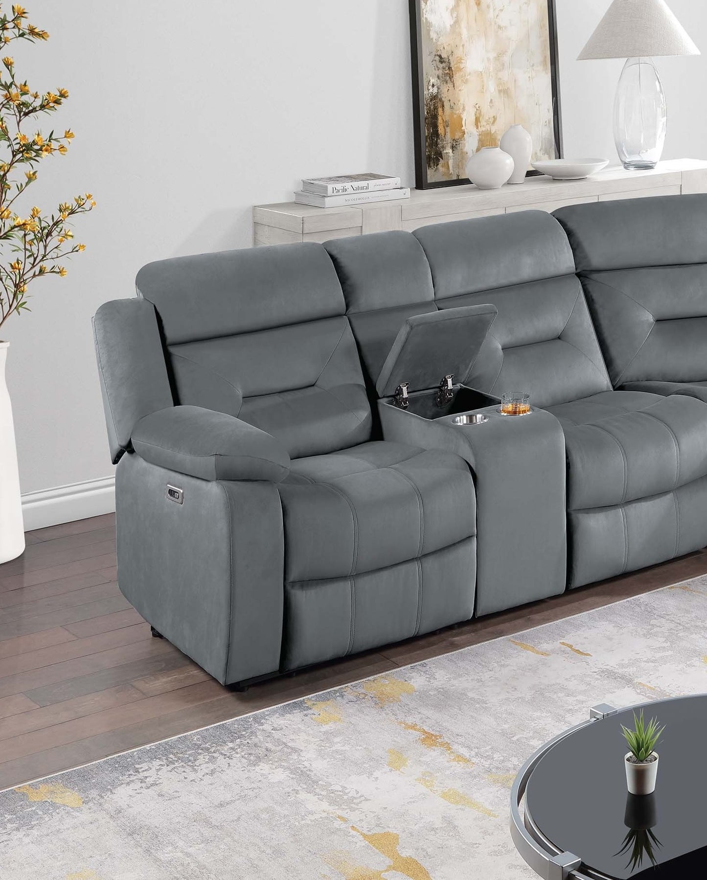 Dark Gray L-Shaped Reclining Sectional Set - 5 Seats for Living Room