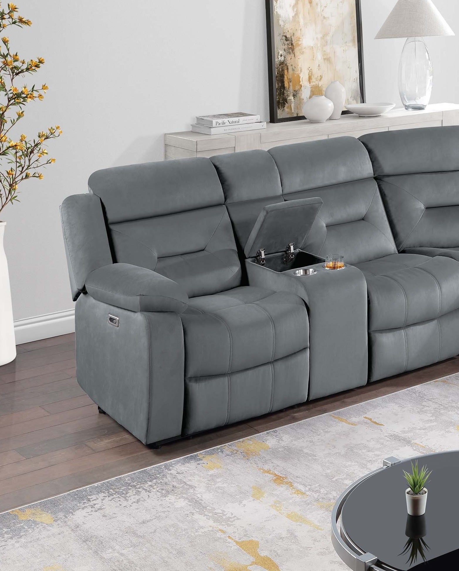 Dark Gray L-Shaped Reclining Sectional Set - 5 Seats for Living Room