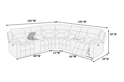 Dark Gray L-Shaped Reclining Sectional Set - 5 Seats for Living Room
