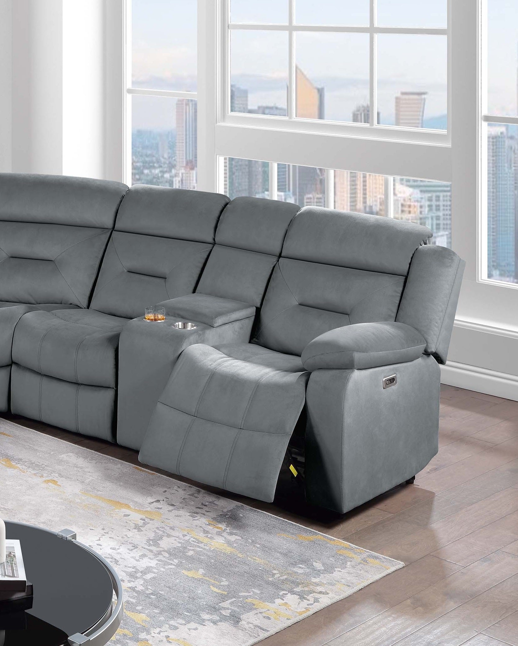 Dark Gray L-Shaped Reclining Sectional Set - 5 Seats for Living Room