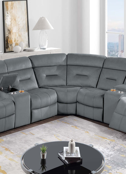 Dark Gray L-Shaped Reclining Sectional Set - 5 Seats for Living Room
