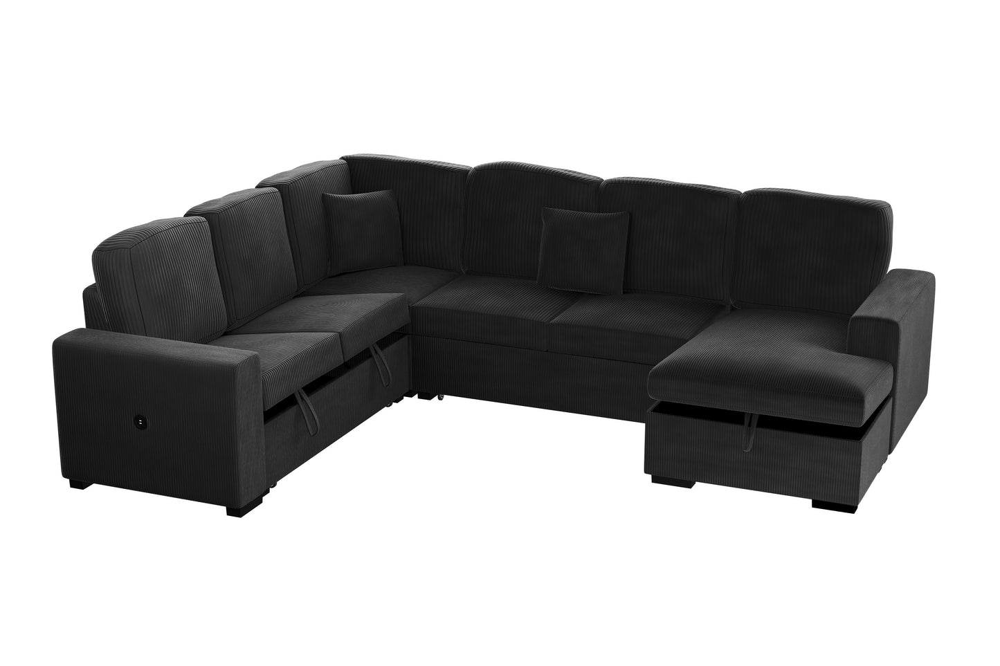 Modern 5-Seat Corduroy Sectional - Storage & USB Port for Living Room