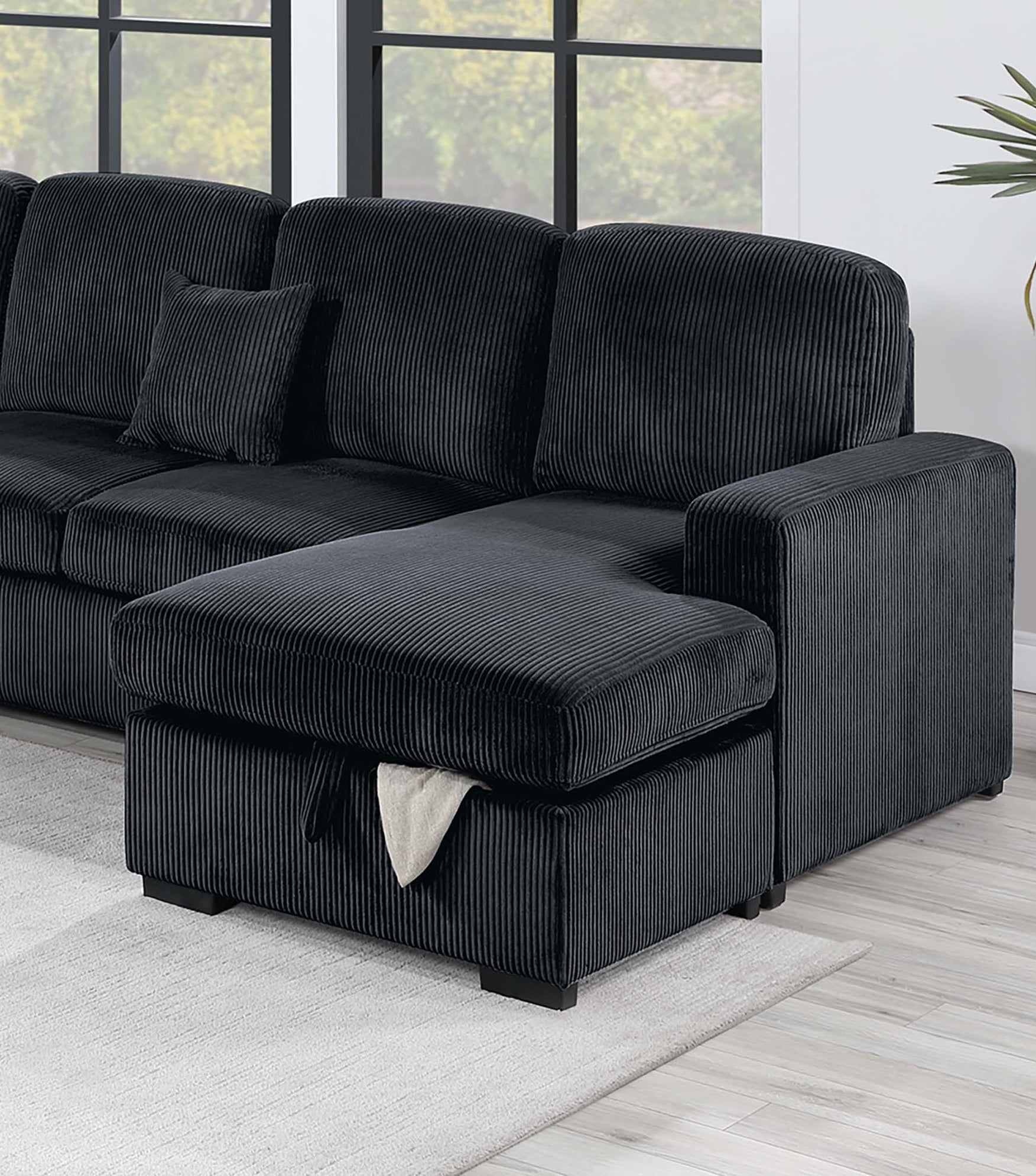 Modern 5-Seat Corduroy Sectional - Storage & USB Port for Living Room