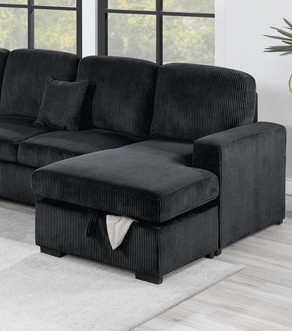 Modern 5-Seat Corduroy Sectional - Storage & USB Port for Living Room