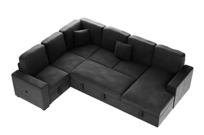 Modern 5-Seat Corduroy Sectional - Storage & USB Port for Living Room