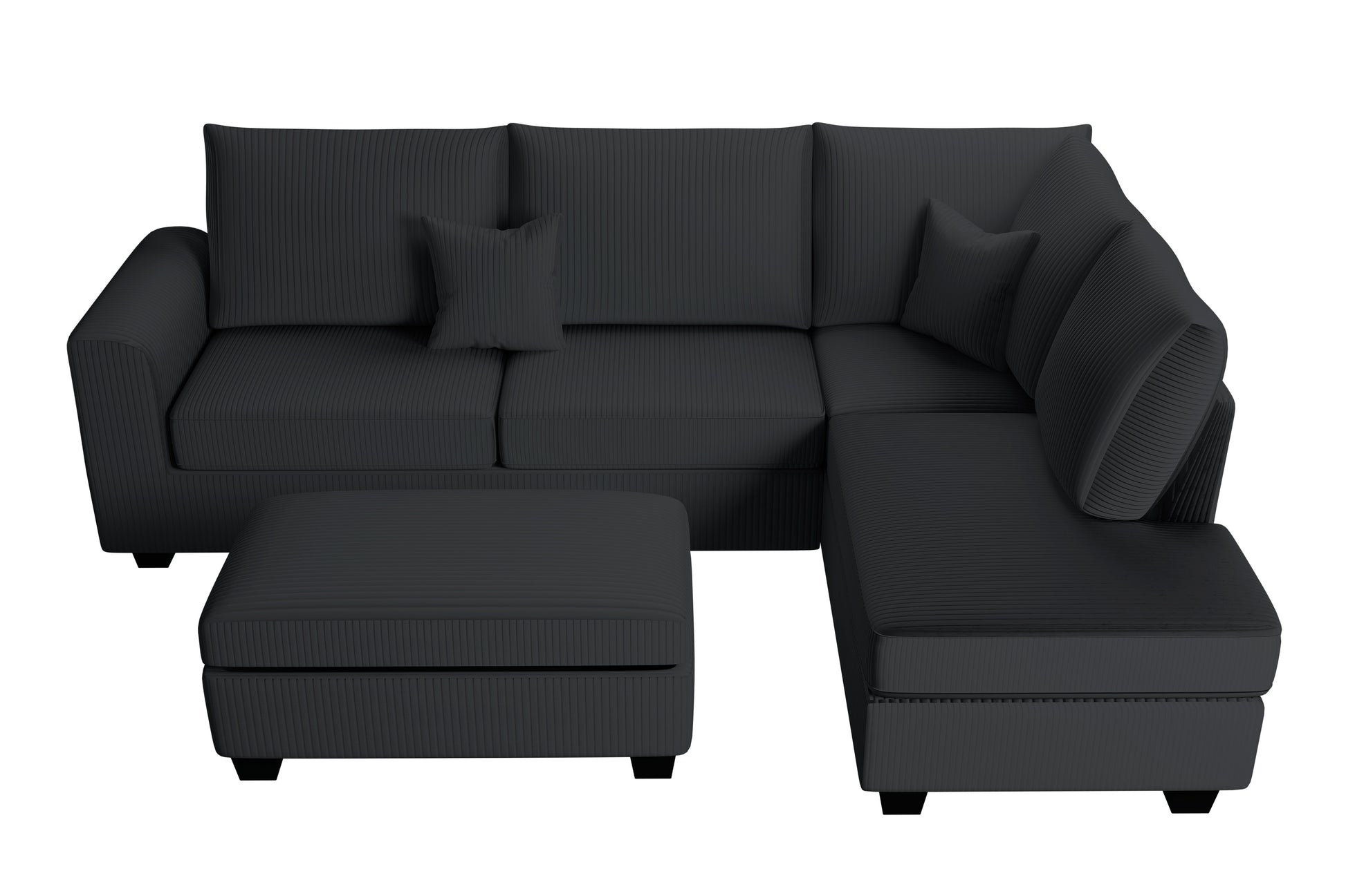3pc Corduroy Sectional Set - Black Modern Sofa for Living Room
