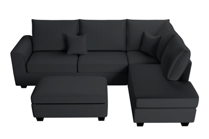 3pc Corduroy Sectional Set - Black Modern Sofa for Living Room