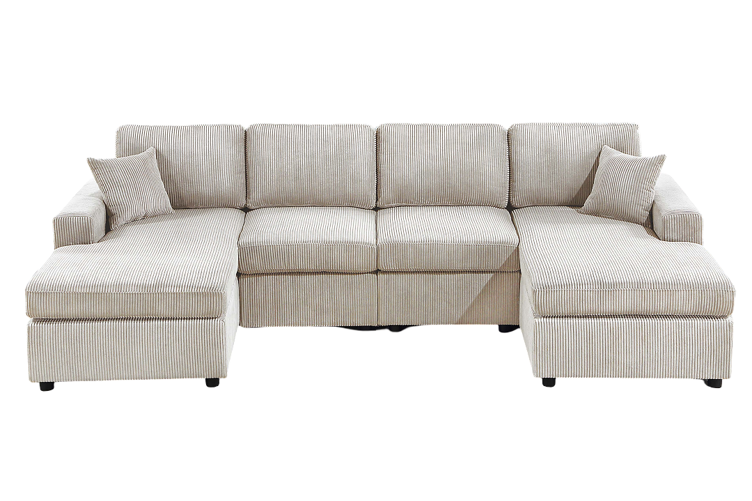 Ivory Corduroy 3 Piece Sectional Sofa Set