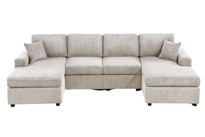 Ivory Corduroy 3 Piece Sectional Sofa Set