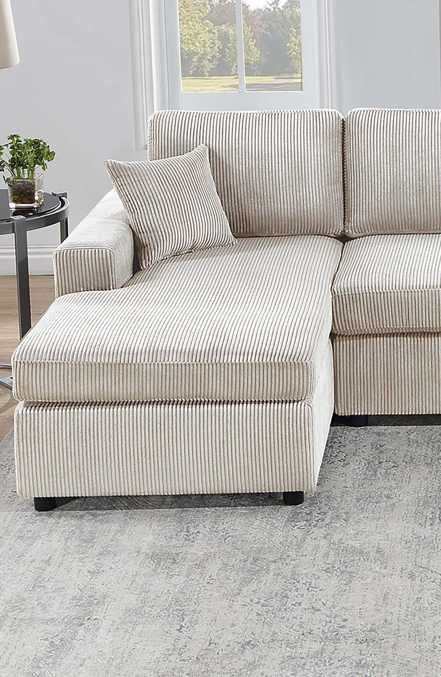 Ivory Corduroy 3 Piece Sectional Sofa Set